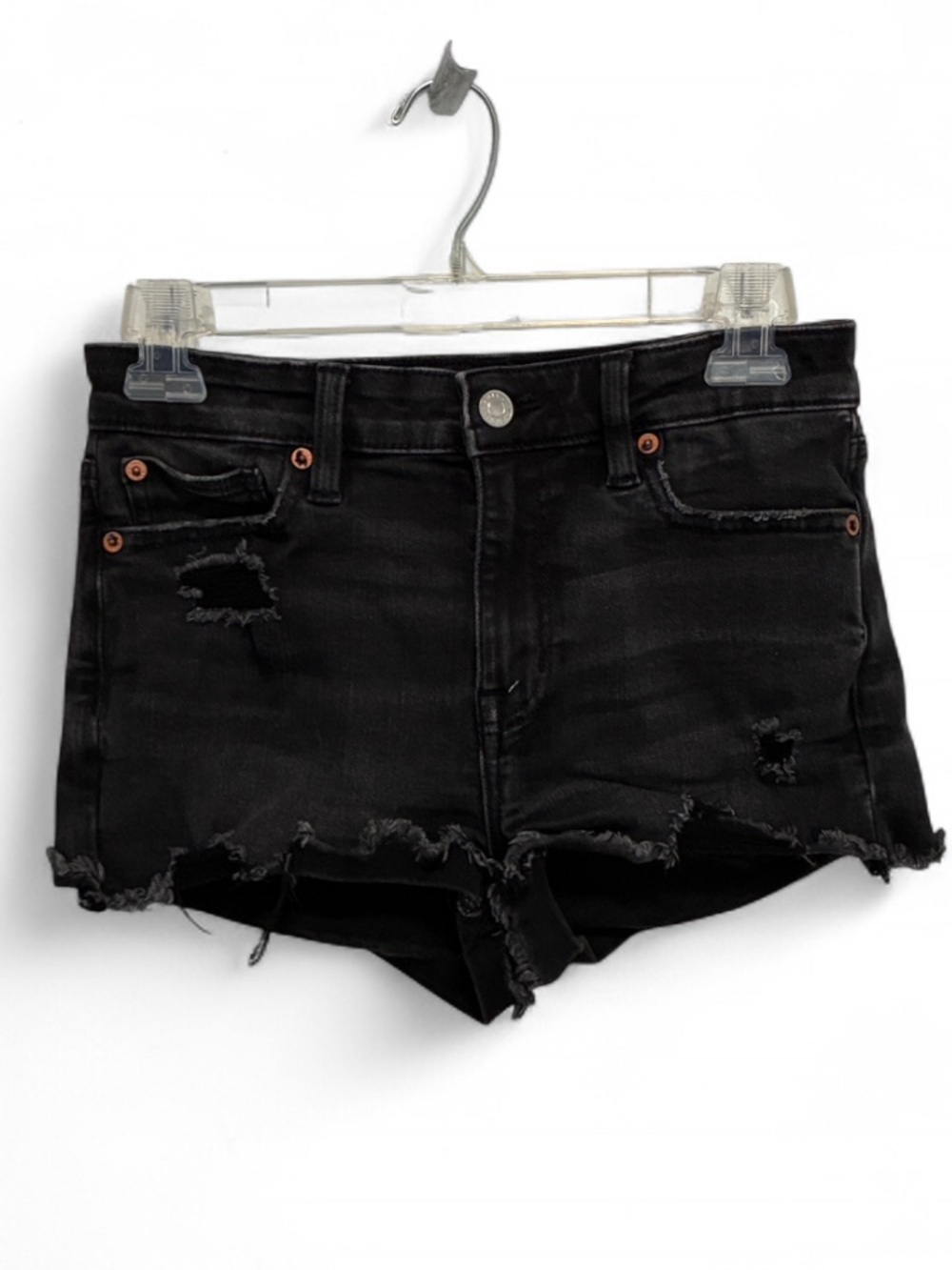 American Eagle High-Rise Shortie Black Distressed Denim Shorts